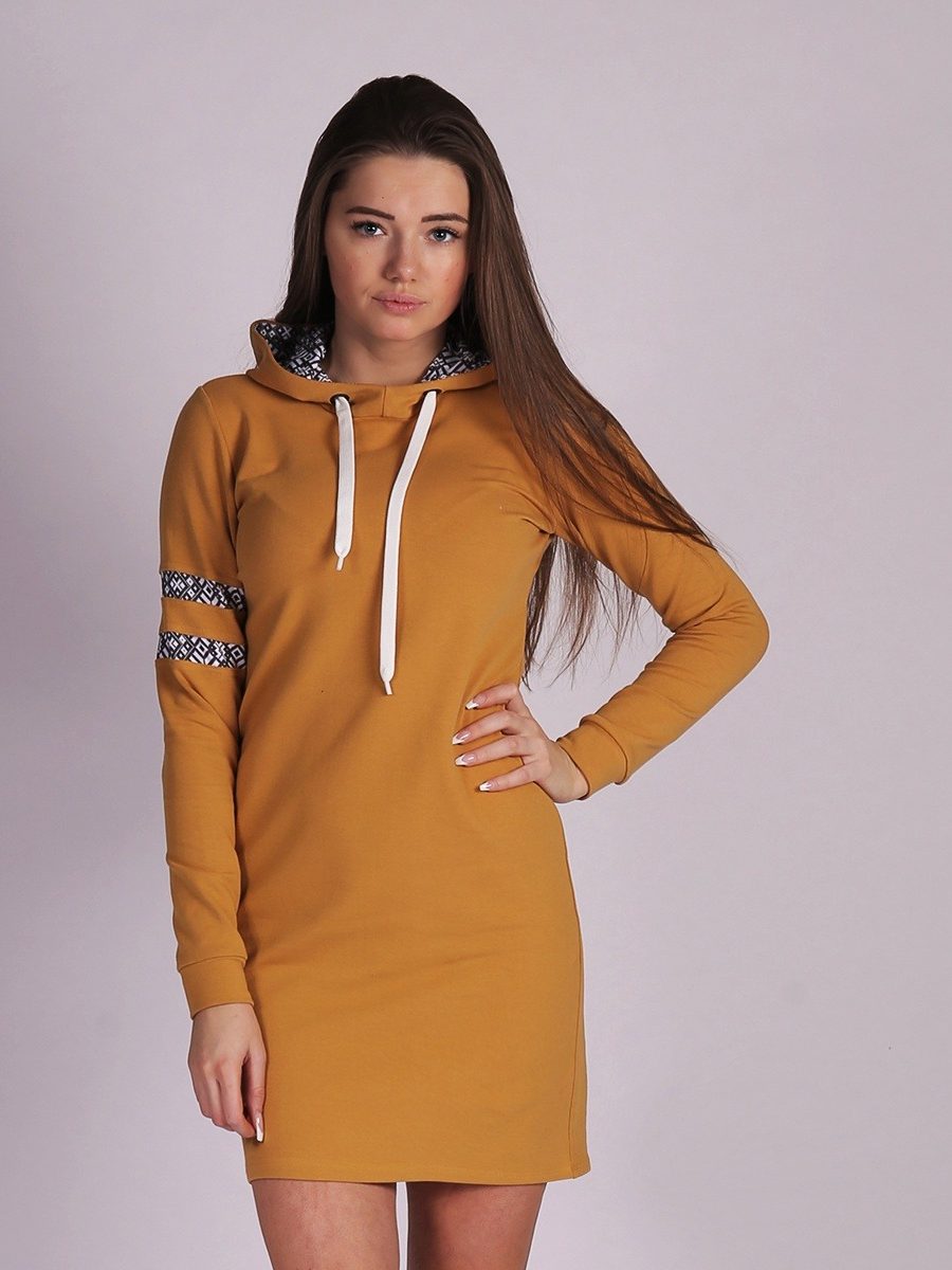 Curry gold long sleeve Hooded Dress