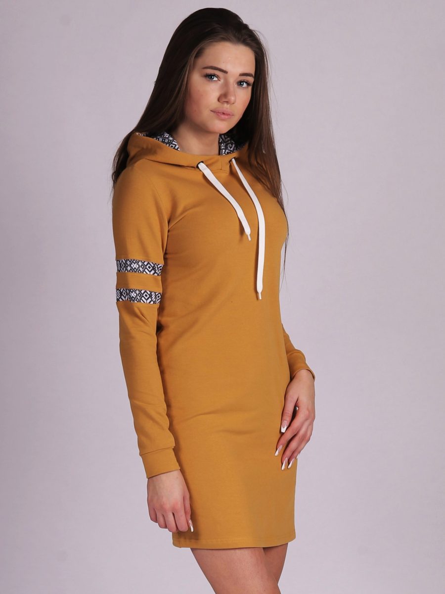 Curry gold long sleeve Hooded Dress