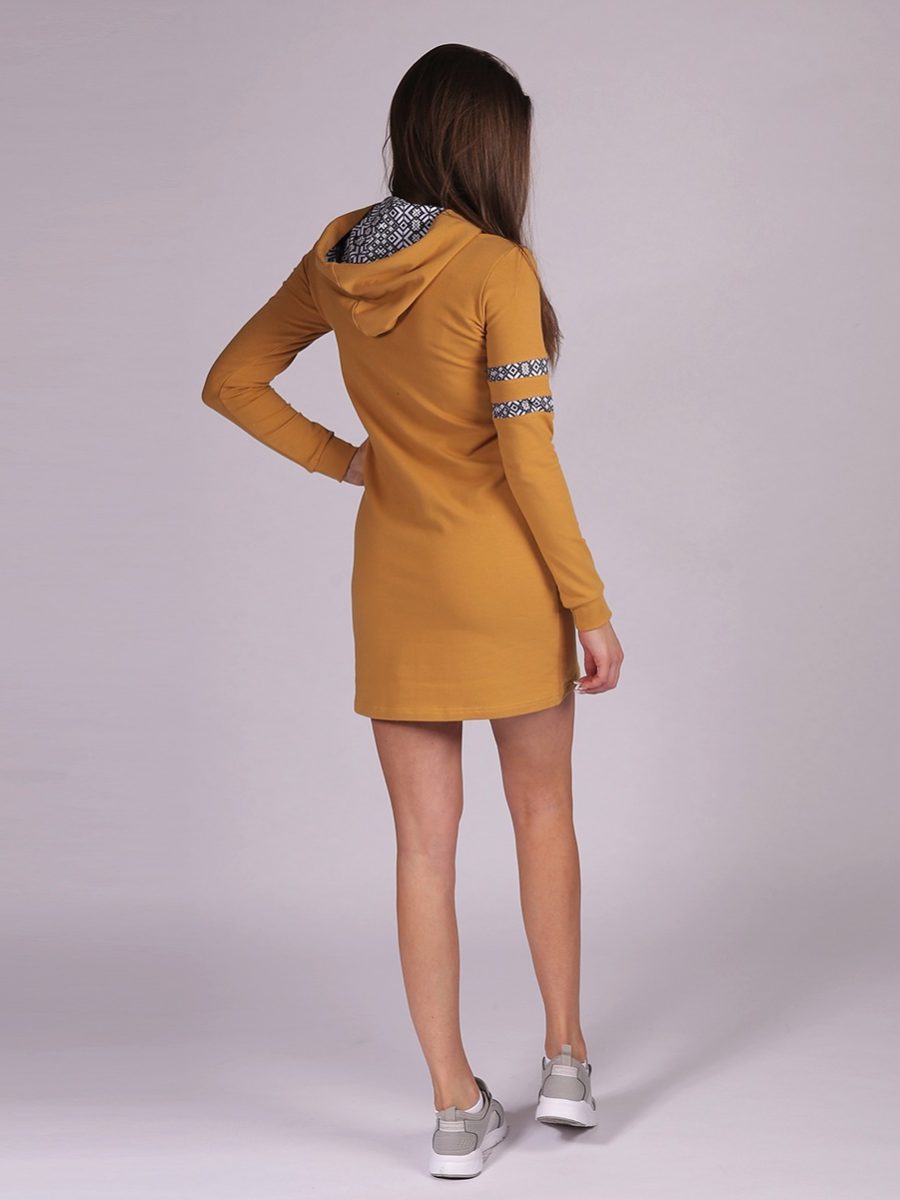 Curry gold long sleeve Hooded Dress